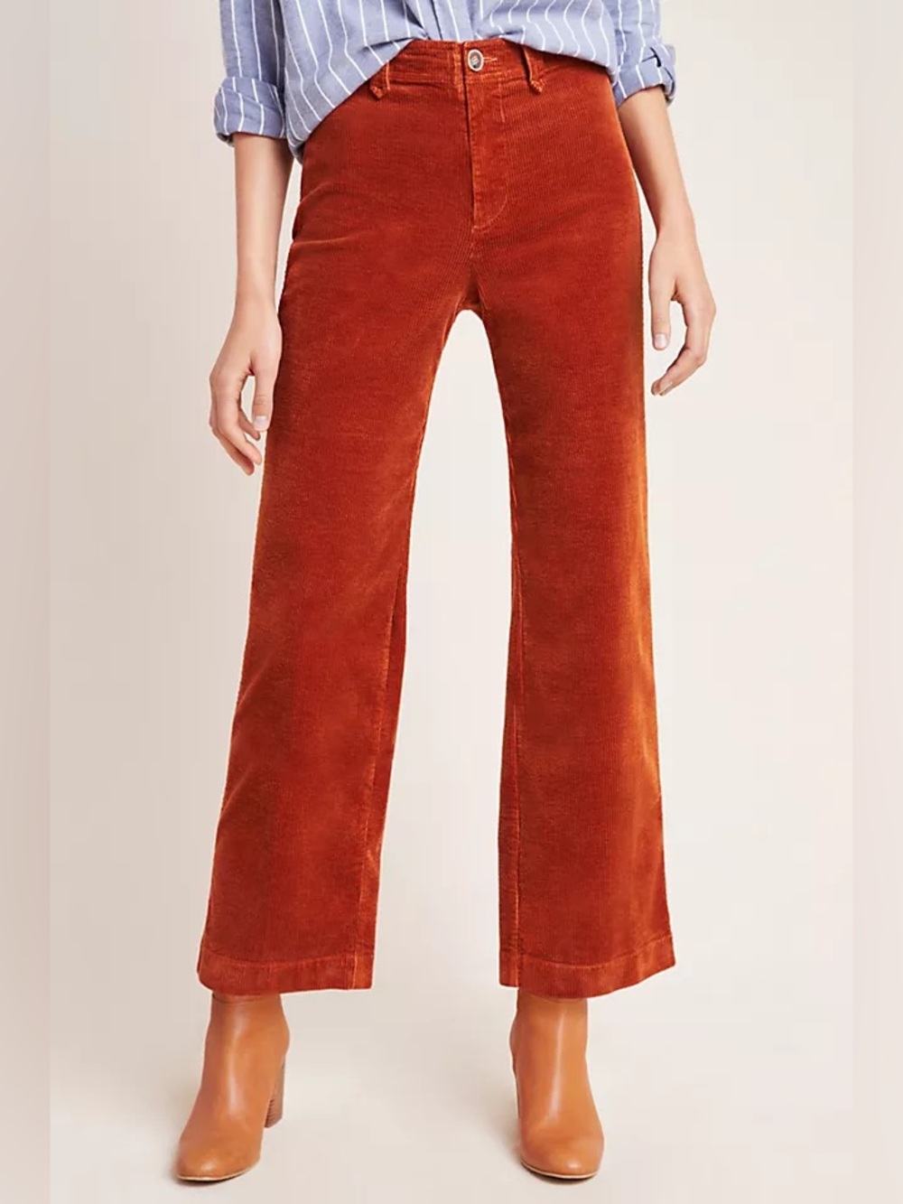 PAIGE Anthropologie Nellie Wide Leg High Rise Rust Orange Corduroy Pants 27
